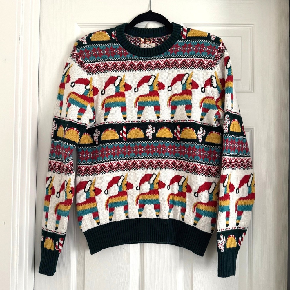 St. John's Bay Mens Small Christmas Sweater Piñata Taco Santa Hat 100% Cotton - Picture 2 of 10